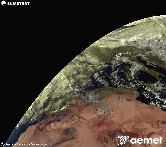 Esta imagen se genera utilizando informaci�n de los canales visibles del sat�lite METEOSAT perteneciente a la segunda generaci�n de sat�lites Meteosat (MSG). Por ese motivo, s�lo hay informaci�n en la zona iluminada por el sol. Adem�s, los canales han sido normalizados para que el brillo no dependa de la posici�n del sol.&nbsp;jeudi, 1 janvier  2026 09:00
