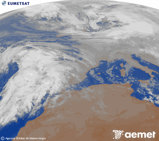 Imagen de la zona de Europa y Norte de �frica del canal infrarrojo del sat�lite Meteosat operacional en 0�N 0�W, procesada para darle color.&nbsp;jeudi, 1 janvier  2026 09:00