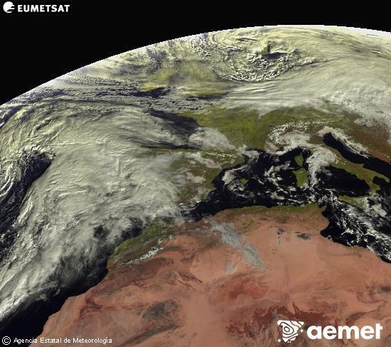 Esta imagen se genera utilizando informaci�n de los canales visibles del sat�lite METEOSAT perteneciente a la segunda generaci�n de sat�lites Meteosat (MSG). Por ese motivo, s�lo hay informaci�n en la zona iluminada por el sol. Adem�s, los canales han sido normalizados para que el brillo no dependa de la posici�n del sol.&nbsp;jeudi, 1 janvier  2026 11:00