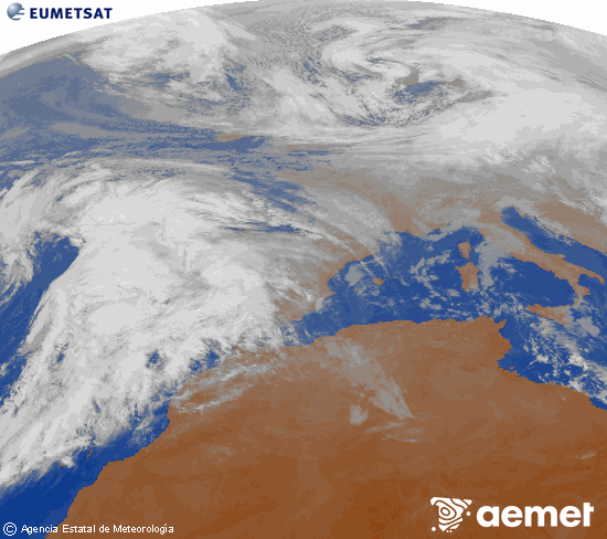 Imagen de la zona de Europa y Norte de �frica del canal infrarrojo del sat�lite Meteosat operacional en 0�N 0�W, procesada para darle color.&nbsp;jeudi, 1 janvier  2026 11:00
