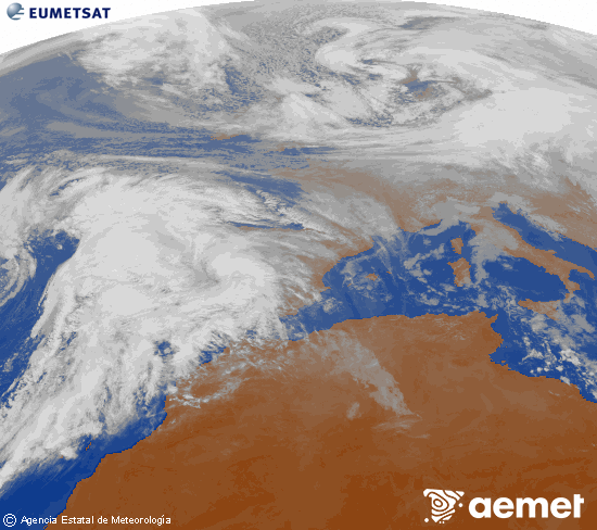 Imagen de la zona de Europa y Norte de �frica del canal infrarrojo del sat�lite Meteosat operacional en 0�N 0�W, procesada para darle color.&nbsp;jeudi, 1 janvier  2026 12:00