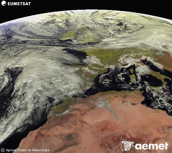 Esta imagen se genera utilizando informaci�n de los canales visibles del sat�lite METEOSAT perteneciente a la segunda generaci�n de sat�lites Meteosat (MSG). Por ese motivo, s�lo hay informaci�n en la zona iluminada por el sol. Adem�s, los canales han sido normalizados para que el brillo no dependa de la posici�n del sol.&nbsp;jeudi, 1 janvier  2026 13:00