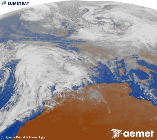 Imagen de la zona de Europa y Norte de �frica del canal infrarrojo del sat�lite Meteosat operacional en 0�N 0�W, procesada para darle color.&nbsp;jeudi, 1 janvier  2026 15:00