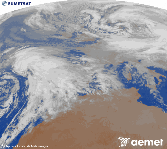 Imagen de la zona de Europa y Norte de �frica del canal infrarrojo del sat�lite Meteosat operacional en 0�N 0�W, procesada para darle color.&nbsp;jeudi, 1 janvier  2026 21:00
