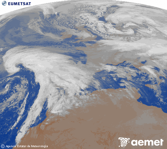 Imagen de la zona de Europa y Norte de �frica del canal infrarrojo del sat�lite Meteosat operacional en 0�N 0�W, procesada para darle color.&nbsp;divendres, 2 de gener  2026 02:00