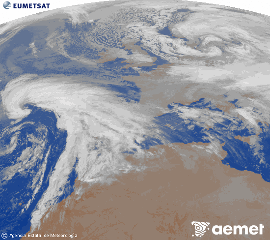 Imagen de la zona de Europa y Norte de �frica del canal infrarrojo del sat�lite Meteosat operacional en 0�N 0�W, procesada para darle color.&nbsp;divendres, 2 de gener  2026 03:00