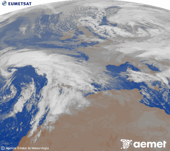 Imagen de la zona de Europa y Norte de �frica del canal infrarrojo del sat�lite Meteosat operacional en 0�N 0�W, procesada para darle color.&nbsp;divendres, 2 de gener  2026 06:00