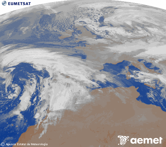 Imagen de la zona de Europa y Norte de �frica del canal infrarrojo del sat�lite Meteosat operacional en 0�N 0�W, procesada para darle color.&nbsp;divendres, 2 de gener  2026 08:00