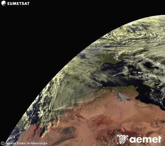 Esta imaxe x�rase utilizando informaci�n das canles visibles do sat�lite METEOSAT pertencente � segunda xeraci�n de sat�lites  Meteosat (MSX). Por ese motivo, s� hai informaci�n na zona iluminada polo sol. Ademais, as canles foron normalizadas para que o brillo non dependa da posici�n do sol.&nbsp;venres, 2 xaneiro  2026 09:00