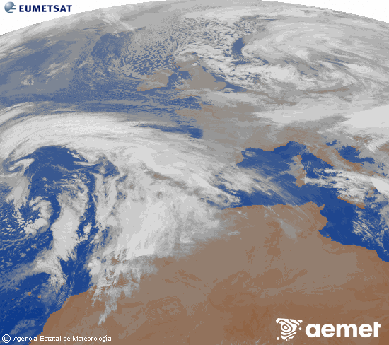 Imagen de la zona de Europa y Norte de �frica del canal infrarrojo del sat�lite Meteosat operacional en 0�N 0�W, procesada para darle color.&nbsp;divendres, 2 de gener  2026 09:00