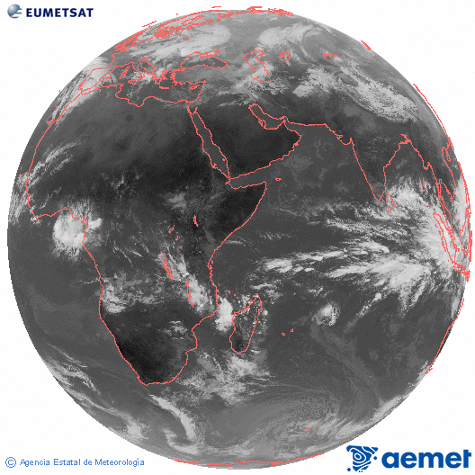 Oc�ano �ndico. Imaxe global da canle infravermella (10.8&mu;m) de Meteosat, pertencente � serie MSX (Meteosat Segunda Xeraci�n) e situado en 41.5°E.&nbsp;venres, 2 xaneiro  2026 10:00