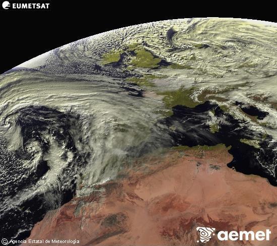 Esta imaxe x�rase utilizando informaci�n das canles visibles do sat�lite METEOSAT pertencente � segunda xeraci�n de sat�lites  Meteosat (MSX). Por ese motivo, s� hai informaci�n na zona iluminada polo sol. Ademais, as canles foron normalizadas para que o brillo non dependa da posici�n do sol.&nbsp;venres, 2 xaneiro  2026 11:00