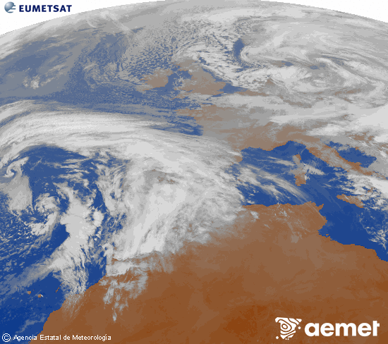 Imagen de la zona de Europa y Norte de �frica del canal infrarrojo del sat�lite Meteosat operacional en 0�N 0�W, procesada para darle color.&nbsp;Friday, 2 January  2026 11:00
