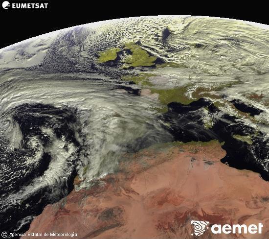 Esta imaxe x�rase utilizando informaci�n das canles visibles do sat�lite METEOSAT pertencente � segunda xeraci�n de sat�lites  Meteosat (MSX). Por ese motivo, s� hai informaci�n na zona iluminada polo sol. Ademais, as canles foron normalizadas para que o brillo non dependa da posici�n do sol.&nbsp;venres, 2 xaneiro  2026 12:00