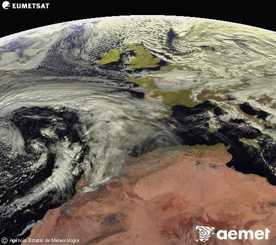 Esta imaxe x�rase utilizando informaci�n das canles visibles do sat�lite METEOSAT pertencente � segunda xeraci�n de sat�lites  Meteosat (MSX). Por ese motivo, s� hai informaci�n na zona iluminada polo sol. Ademais, as canles foron normalizadas para que o brillo non dependa da posici�n do sol.&nbsp;venres, 2 xaneiro  2026 13:00