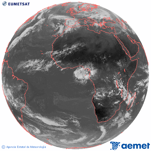 Imagen global del canal infrarrojo (10.8 &mu;m) del sat�lite Meteosat, perteneciente a la serie MSG (Meteosat Segunda Generaci�n) y situado en 0�N 0�E.&nbsp;ostirala, 2026ko urtarrilak 02, ordua: 13:00