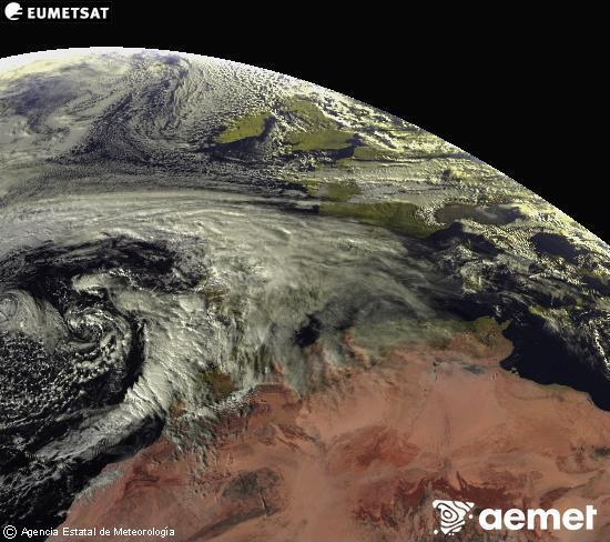 Esta imaxe x�rase utilizando informaci�n das canles visibles do sat�lite METEOSAT pertencente � segunda xeraci�n de sat�lites  Meteosat (MSX). Por ese motivo, s� hai informaci�n na zona iluminada polo sol. Ademais, as canles foron normalizadas para que o brillo non dependa da posici�n do sol.&nbsp;venres, 2 xaneiro  2026 16:00