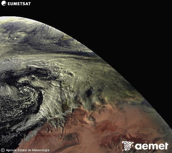 Esta imaxe x�rase utilizando informaci�n das canles visibles do sat�lite METEOSAT pertencente � segunda xeraci�n de sat�lites  Meteosat (MSX). Por ese motivo, s� hai informaci�n na zona iluminada polo sol. Ademais, as canles foron normalizadas para que o brillo non dependa da posici�n do sol.&nbsp;venres, 2 xaneiro  2026 17:00