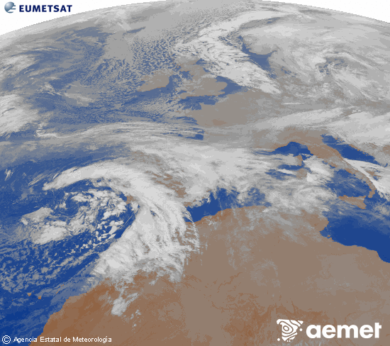 Imatge de la zona d'Europa i Nord d'�frica del canal infraroig del sat�l�lit Meteosat operacional en 0�N 0�W, processada per a donar-li color.&nbsp;dissabte, 3 de gener  2026 00:00