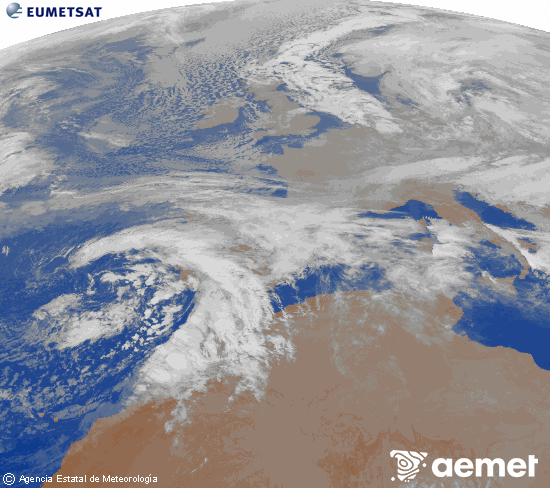 Imagen de la zona de Europa y Norte de �frica del canal infrarrojo del sat�lite Meteosat operacional en 0�N 0�W, procesada para darle color.&nbsp;samedi, 3 janvier  2026 01:00