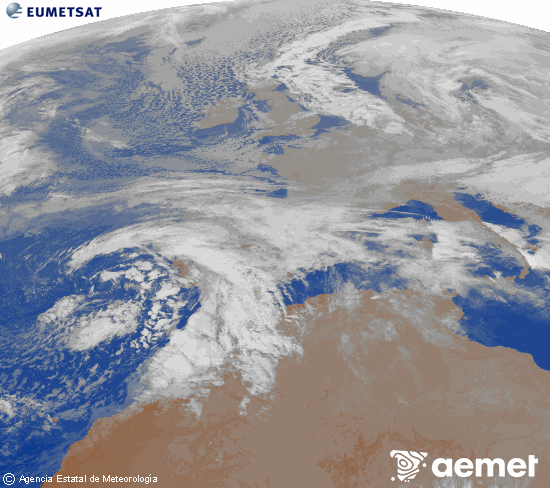Imagen de la zona de Europa y Norte de �frica del canal infrarrojo del sat�lite Meteosat operacional en 0�N 0�W, procesada para darle color.&nbsp;samedi, 3 janvier  2026 02:00