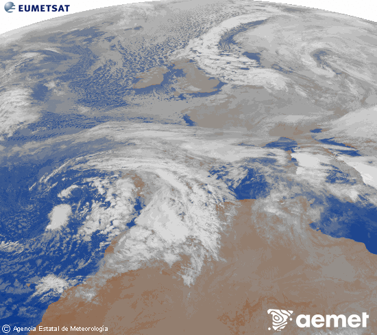 Imagen de la zona de Europa y Norte de �frica del canal infrarrojo del sat�lite Meteosat operacional en 0�N 0�W, procesada para darle color.&nbsp;samedi, 3 janvier  2026 06:00