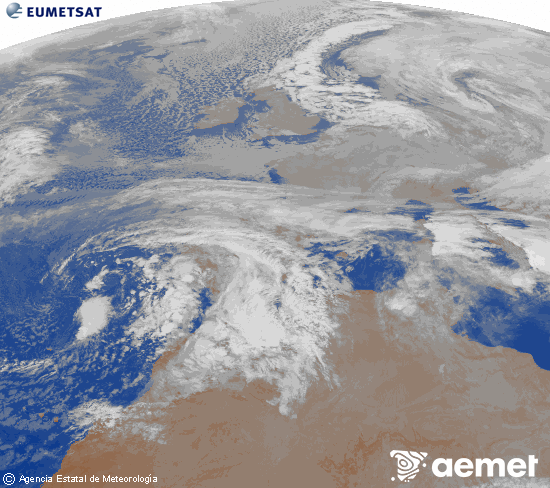 Imagen de la zona de Europa y Norte de �frica del canal infrarrojo del sat�lite Meteosat operacional en 0�N 0�W, procesada para darle color.&nbsp;samedi, 3 janvier  2026 07:00