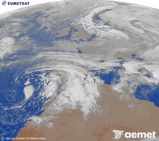 Imagen de la zona de Europa y Norte de �frica del canal infrarrojo del sat�lite Meteosat operacional en 0�N 0�W, procesada para darle color.&nbsp;samedi, 3 janvier  2026 08:00