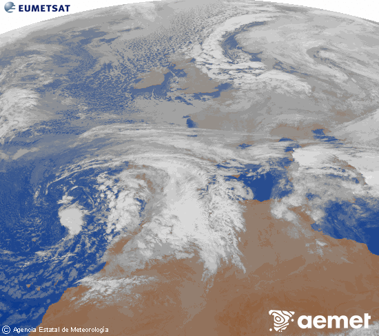Imagen de la zona de Europa y Norte de �frica del canal infrarrojo del sat�lite Meteosat operacional en 0�N 0�W, procesada para darle color.&nbsp;samedi, 3 janvier  2026 09:00