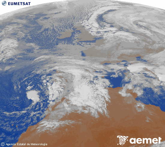 Imagen de la zona de Europa y Norte de �frica del canal infrarrojo del sat�lite Meteosat operacional en 0�N 0�W, procesada para darle color.&nbsp;samedi, 3 janvier  2026 10:00