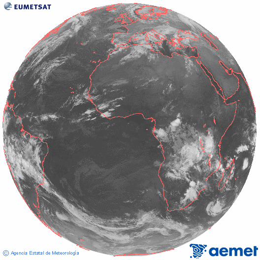 Imagen global del canal infrarrojo (10.8 &mu;m) del sat�lite Meteosat, perteneciente a la serie MSG (Meteosat Segunda Generaci�n) y situado en 0�N 0�E.&nbsp;diumenge, 4 de gener  2026 04:00