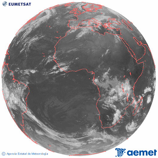 Imagen global del canal infrarrojo (10.8 &mu;m) del sat�lite Meteosat, perteneciente a la serie MSG (Meteosat Segunda Generaci�n) y situado en 0�N 0�E.&nbsp;diumenge, 4 de gener  2026 07:00