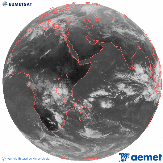 Oc�ano �ndico. Imagen global del canal infrarrojo (10.8&mu;m) de Meteosat, perteneciente a la serie MSG (Meteosat Segunda Generaci�n) y situado en 41.5° E.&nbsp;diumenge, 4 de gener  2026 10:00