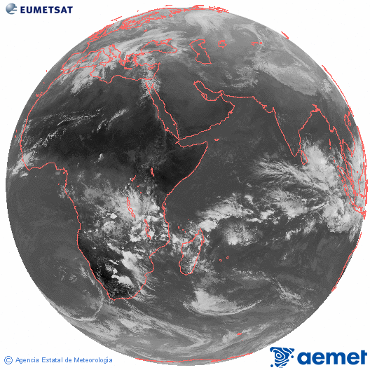 Oc�ano �ndico. Imagen global del canal infrarrojo (10.8&mu;m) de Meteosat, perteneciente a la serie MSG (Meteosat Segunda Generaci�n) y situado en 41.5° E.&nbsp;diumenge, 4 de gener  2026 13:00