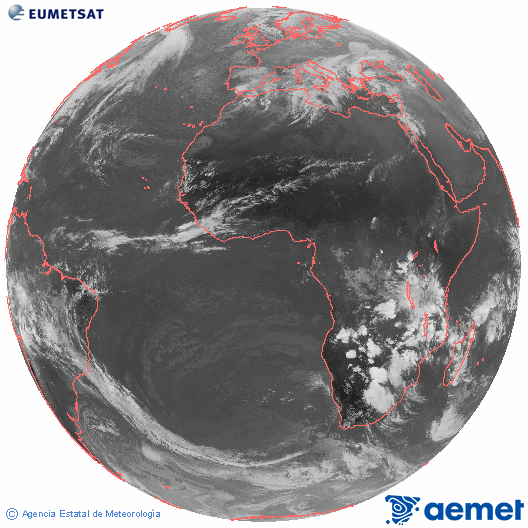 Imagen global del canal infrarrojo (10.8 &mu;m) del sat�lite Meteosat, perteneciente a la serie MSG (Meteosat Segunda Generaci�n) y situado en 0�N 0�E.&nbsp;diumenge, 4 de gener  2026 16:00