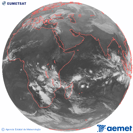 Oc�ano �ndico. Imagen global del canal infrarrojo (10.8&mu;m) de Meteosat, perteneciente a la serie MSG (Meteosat Segunda Generaci�n) y situado en 41.5° E.&nbsp;diumenge, 4 de gener  2026 19:00