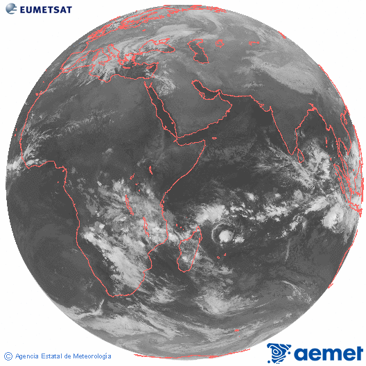 Oc�ano �ndico. Imagen global del canal infrarrojo (10.8&mu;m) de Meteosat, perteneciente a la serie MSG (Meteosat Segunda Generaci�n) y situado en 41.5° E.&nbsp;diumenge, 4 de gener  2026 22:00