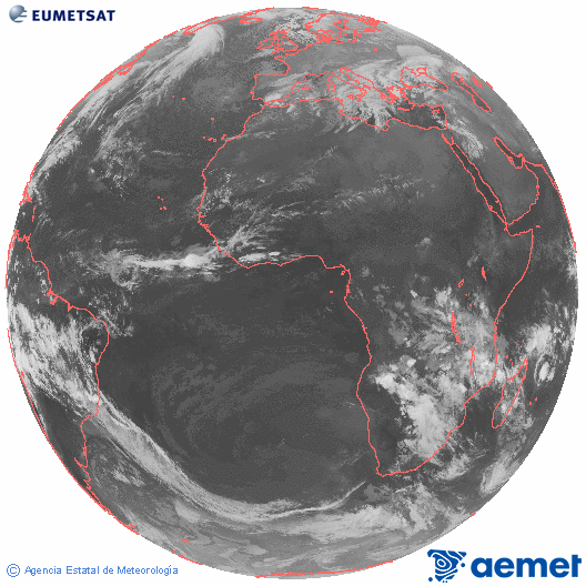 Imagen global del canal infrarrojo (10.8 &mu;m) del sat�lite Meteosat, perteneciente a la serie MSG (Meteosat Segunda Generaci�n) y situado en 0�N 0�E.&nbsp;diumenge, 4 de gener  2026 22:00