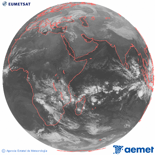 Oc�ano �ndico. Imagen global del canal infrarrojo (10.8&mu;m) de Meteosat, perteneciente a la serie MSG (Meteosat Segunda Generaci�n) y situado en 41.5° E.&nbsp;dilluns, 5 de gener  2026 01:00