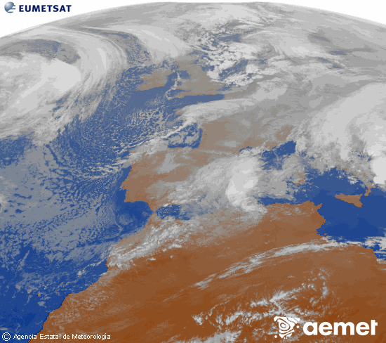 Imagen de la zona de Europa y Norte de �frica del canal infrarrojo del sat�lite Meteosat operacional en 0�N 0�W, procesada para darle color.&nbsp;dilluns, 5 de gener  2026 16:00