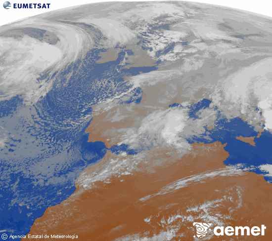 Imagen de la zona de Europa y Norte de �frica del canal infrarrojo del sat�lite Meteosat operacional en 0�N 0�W, procesada para darle color.&nbsp;dilluns, 5 de gener  2026 17:00