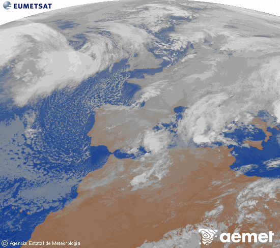 Imagen de la zona de Europa y Norte de �frica del canal infrarrojo del sat�lite Meteosat operacional en 0�N 0�W, procesada para darle color.&nbsp;martes, 06 enero 2026 a las 01:00