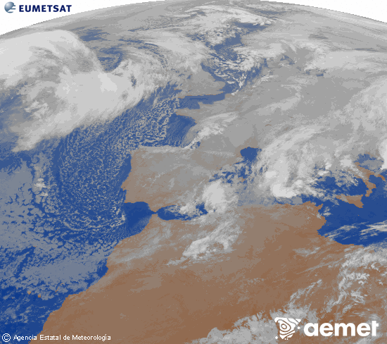 Imagen de la zona de Europa y Norte de �frica del canal infrarrojo del sat�lite Meteosat operacional en 0�N 0�W, procesada para darle color.&nbsp;martes, 06 enero 2026 a las 02:00