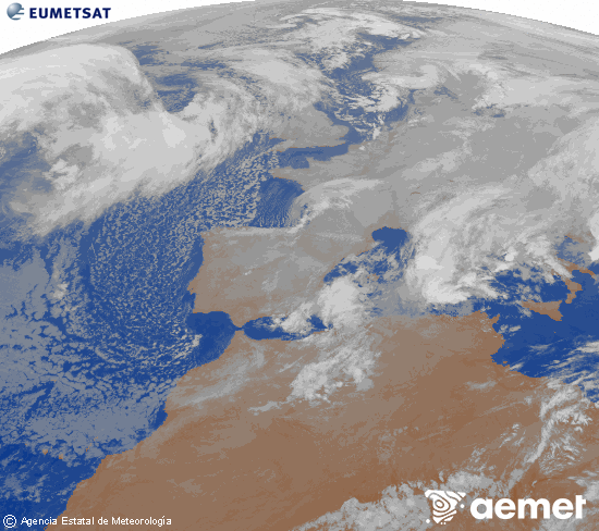 Imagen de la zona de Europa y Norte de �frica del canal infrarrojo del sat�lite Meteosat operacional en 0�N 0�W, procesada para darle color.&nbsp;martes, 06 enero 2026 a las 03:00