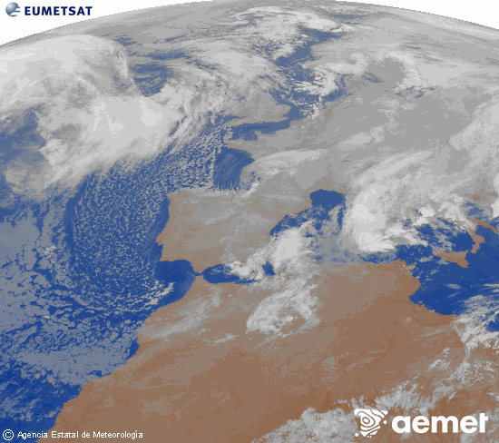 Imagen de la zona de Europa y Norte de �frica del canal infrarrojo del sat�lite Meteosat operacional en 0�N 0�W, procesada para darle color.&nbsp;martes, 06 enero 2026 a las 04:00