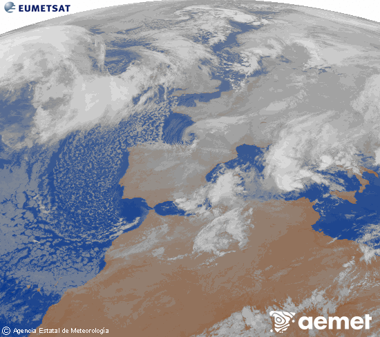 Imagen de la zona de Europa y Norte de �frica del canal infrarrojo del sat�lite Meteosat operacional en 0�N 0�W, procesada para darle color.&nbsp;martes, 06 enero 2026 a las 05:00