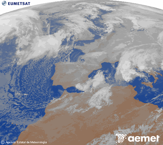 Imagen de la zona de Europa y Norte de �frica del canal infrarrojo del sat�lite Meteosat operacional en 0�N 0�W, procesada para darle color.&nbsp;martes, 06 enero 2026 a las 07:00