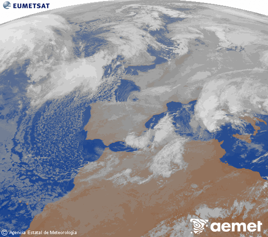 Imagen de la zona de Europa y Norte de �frica del canal infrarrojo del sat�lite Meteosat operacional en 0�N 0�W, procesada para darle color.&nbsp;martes, 06 enero 2026 a las 08:00