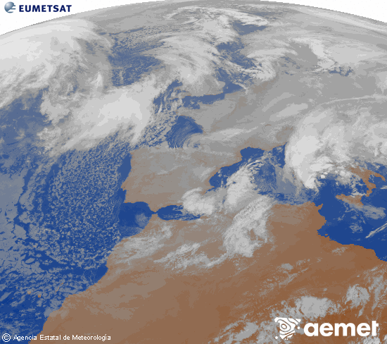 Imagen de la zona de Europa y Norte de �frica del canal infrarrojo del sat�lite Meteosat operacional en 0�N 0�W, procesada para darle color.&nbsp;martes, 06 enero 2026 a las 09:00