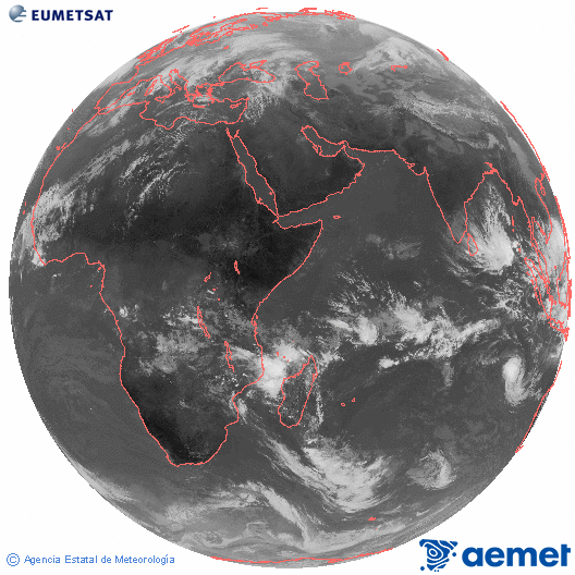 Oc�ano �ndico. Imagen global del canal infrarrojo (10.8&mu;m) de Meteosat, perteneciente a la serie MSG (Meteosat Segunda Generaci�n) y situado en 41.5° E.&nbsp;martes, 06 enero 2026 a las 10:00